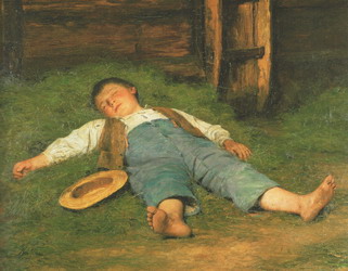 Chłopiec śpiący na sianie Albert Anker (1831 - 1910)
